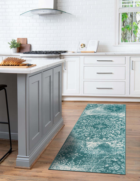 Turquoise 3' 3 x 19' 8 Sofia Runner Area Rug Durable Easy Clean Stain Resistant Unique Carpet for Affordable Interior Home Design for Sale at Rug Engine