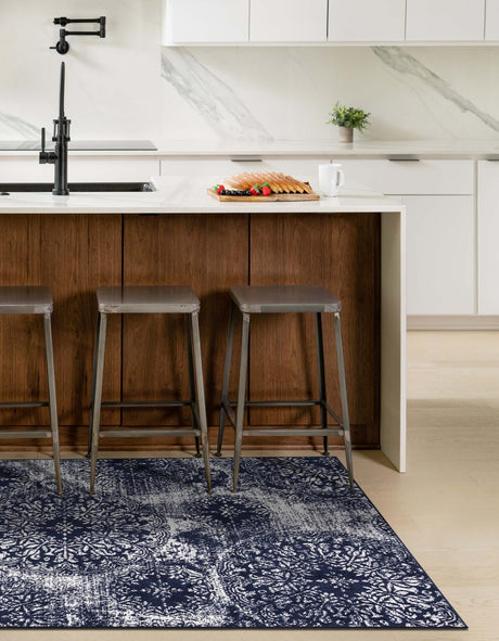 Navy Blue 4' 1 x 6' 1 Sofia Rectangle Area Rug Durable Easy Clean Stain Resistant Unique Carpet for Affordable Interior Home Design for Sale at Rug Engine