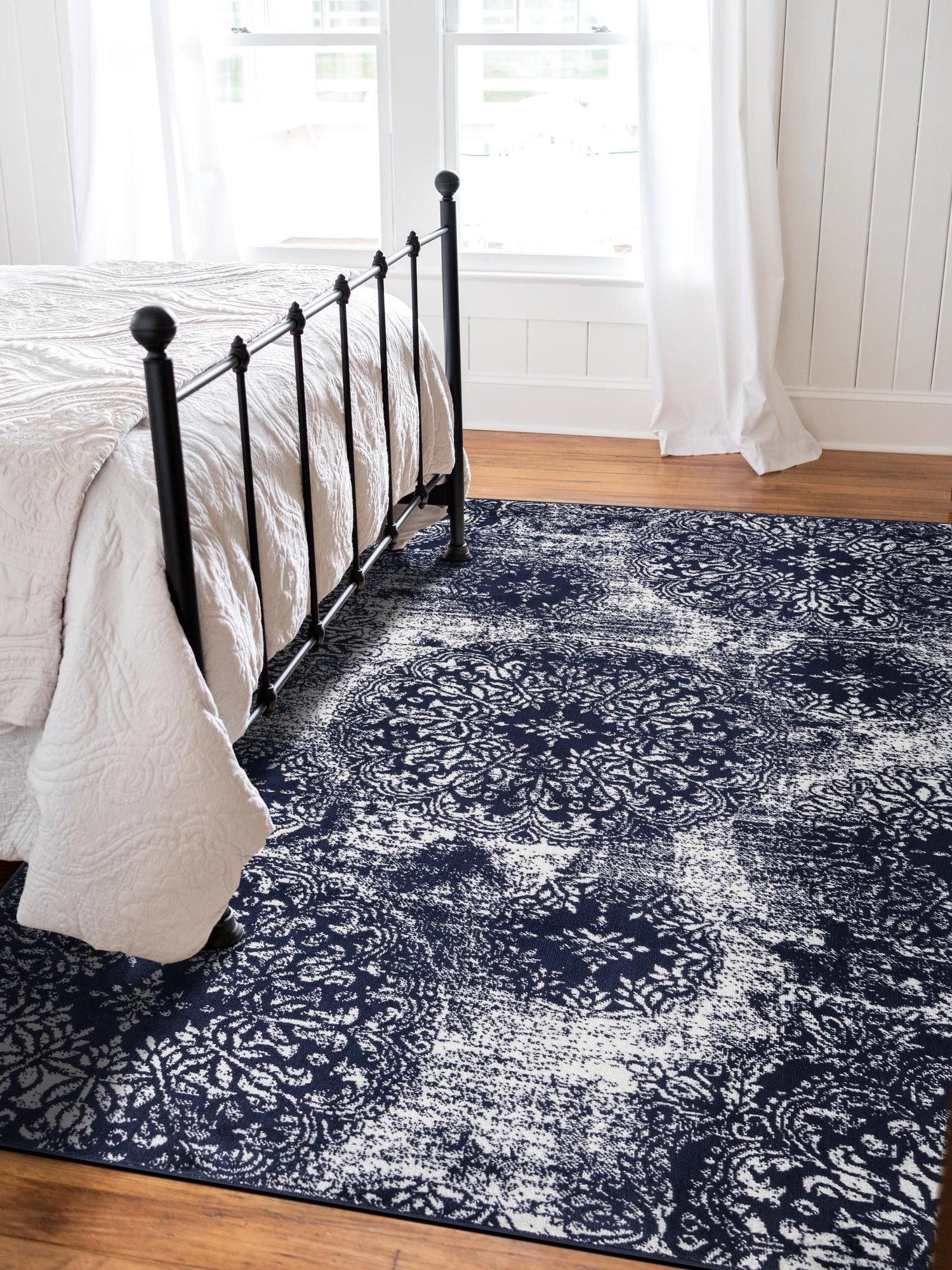 Navy Blue 9' x 12' Sofia Rectangle Area Rug Durable Easy Clean Stain Resistant Unique Carpet for Affordable Interior Home Design for Sale at Rug Engine
