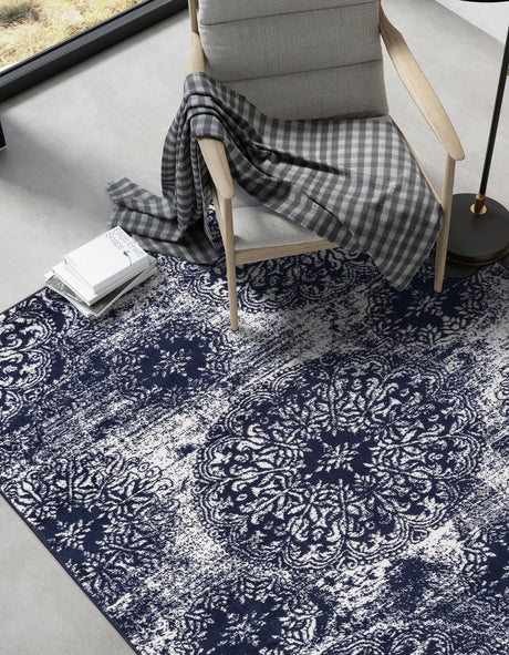 Navy Blue 9' x 12' Sofia Rectangle Area Rug Durable Easy Clean Stain Resistant Unique Carpet for Affordable Interior Home Design for Sale at Rug Engine