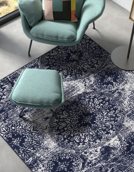 Navy Blue 7' 10 x 10' Sofia Rectangle Area Rug Durable Easy Clean Stain Resistant Unique Carpet for Affordable Interior Home Design for Sale at Rug Engine
