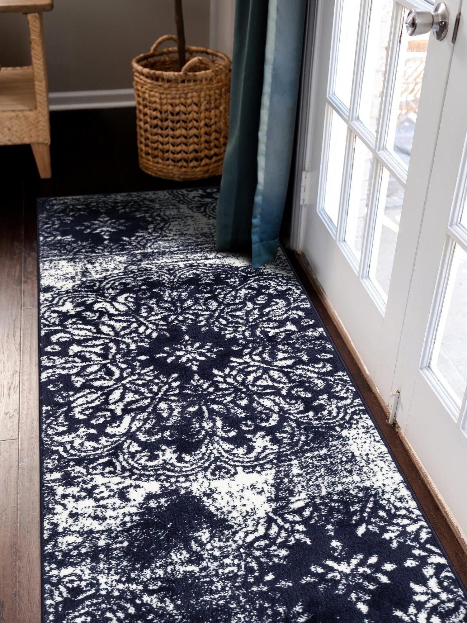 Navy Blue 2' x 13' 1 Sofia Runner Area Rug Durable Easy Clean Stain Resistant Unique Carpet for Affordable Interior Home Design for Sale at Rug Engine