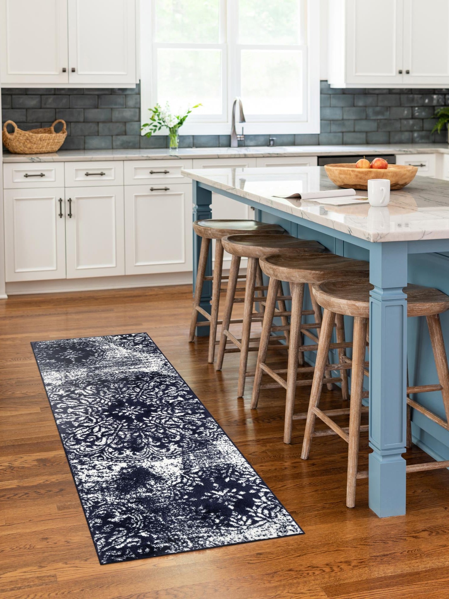 Navy Blue 2' x 9' 10 Sofia Runner Area Rug Durable Easy Clean Stain Resistant Unique Carpet for Affordable Interior Home Design for Sale at Rug Engine