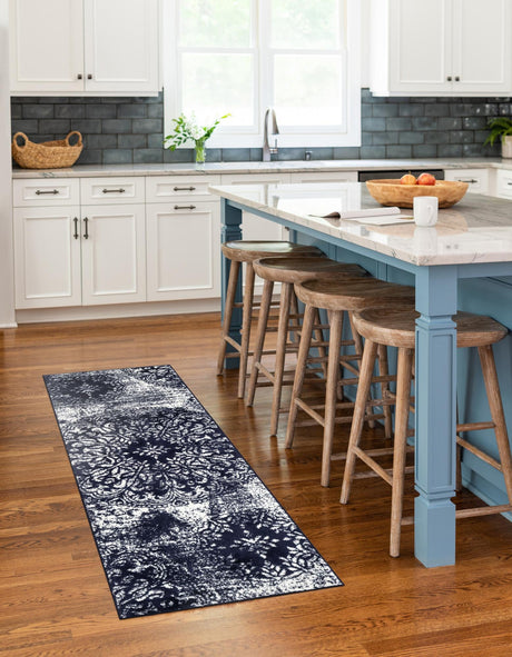 Navy Blue 2' x 9' 10 Sofia Runner Area Rug Durable Easy Clean Stain Resistant Unique Carpet for Affordable Interior Home Design for Sale at Rug Engine