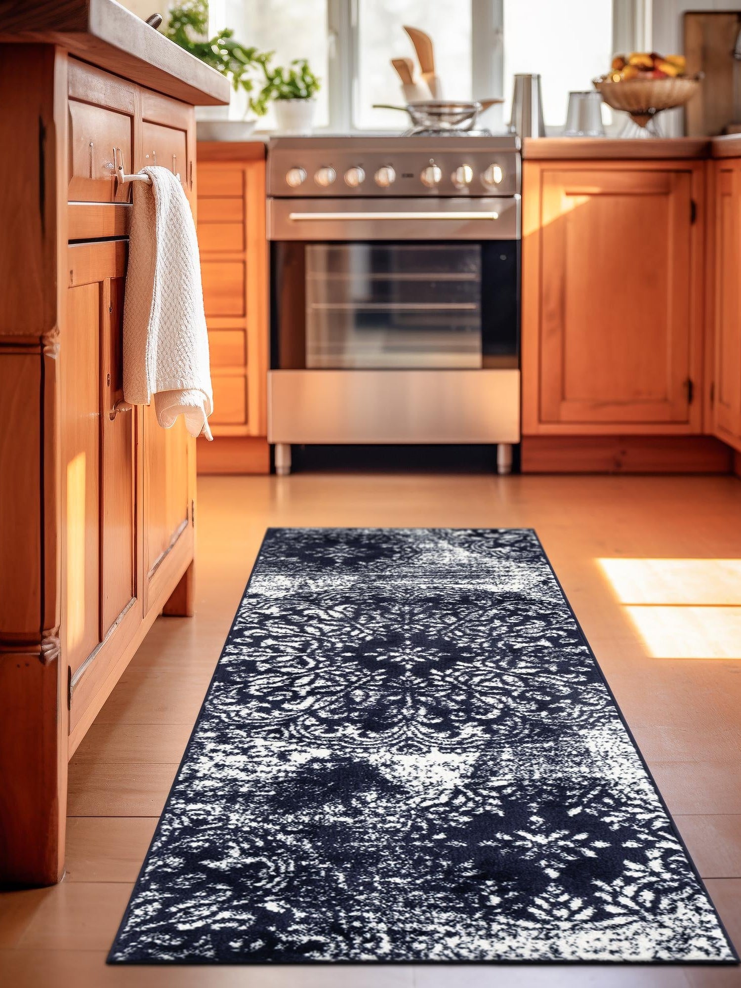Navy Blue 2' x 6' 7 Sofia Runner Area Rug Durable Easy Clean Stain Resistant Unique Carpet for Affordable Interior Home Design for Sale at Rug Engine