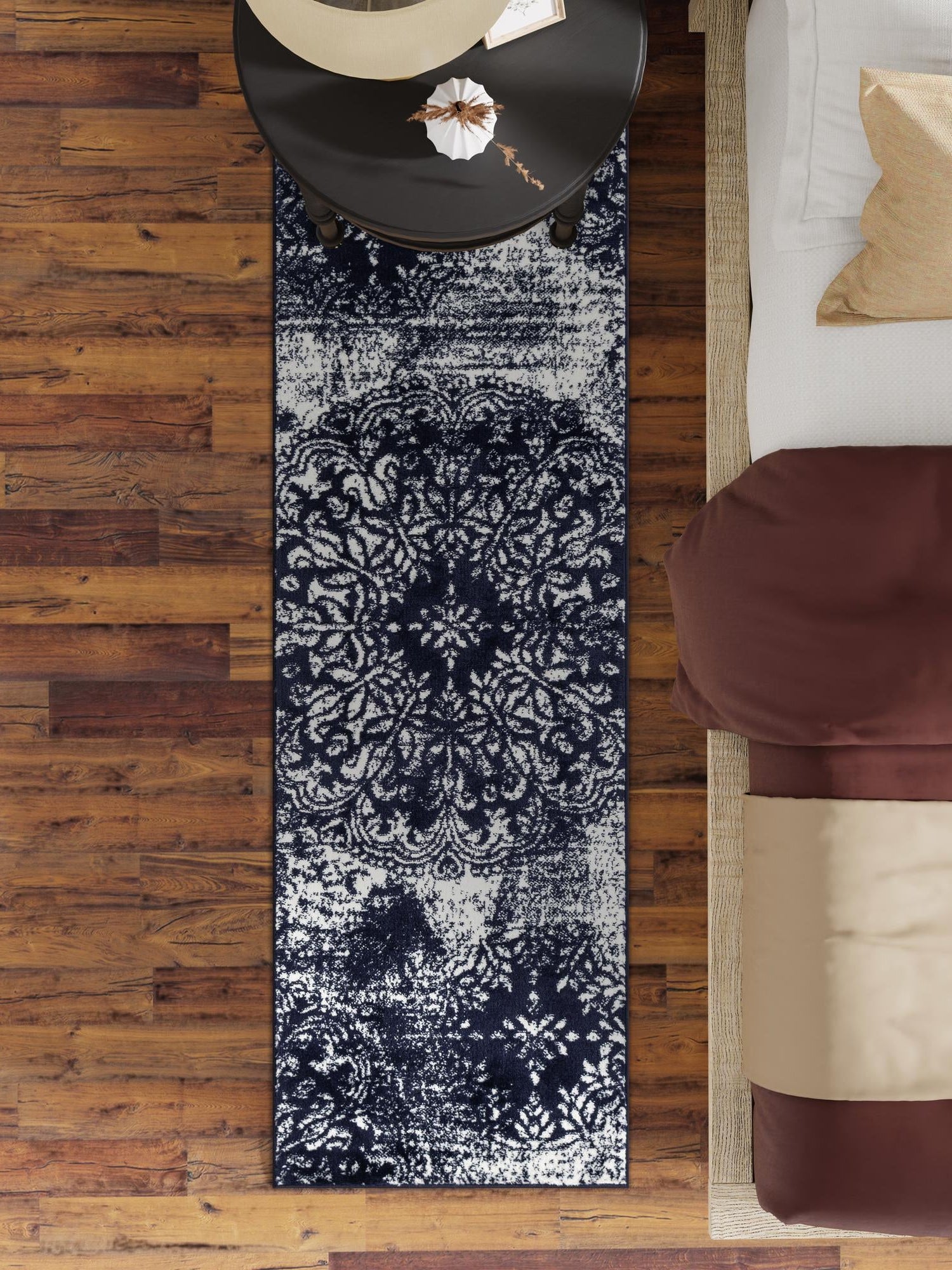 Navy Blue 2' x 6' 7 Sofia Runner Area Rug Durable Easy Clean Stain Resistant Unique Carpet for Affordable Interior Home Design for Sale at Rug Engine