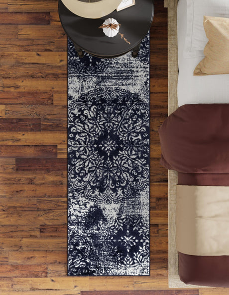 Navy Blue 3' 3 x 16' 5 Sofia Runner Area Rug Durable Easy Clean Stain Resistant Unique Carpet for Affordable Interior Home Design for Sale at Rug Engine