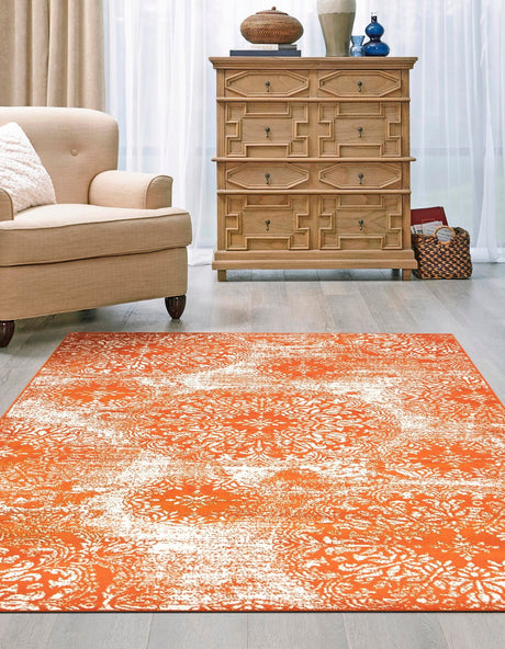 Orange 3' 1 x 5' 3 Sofia Rectangle Area Rug Durable Easy Clean Stain Resistant Unique Carpet for Affordable Interior Home Design for Sale at Rug Engine
