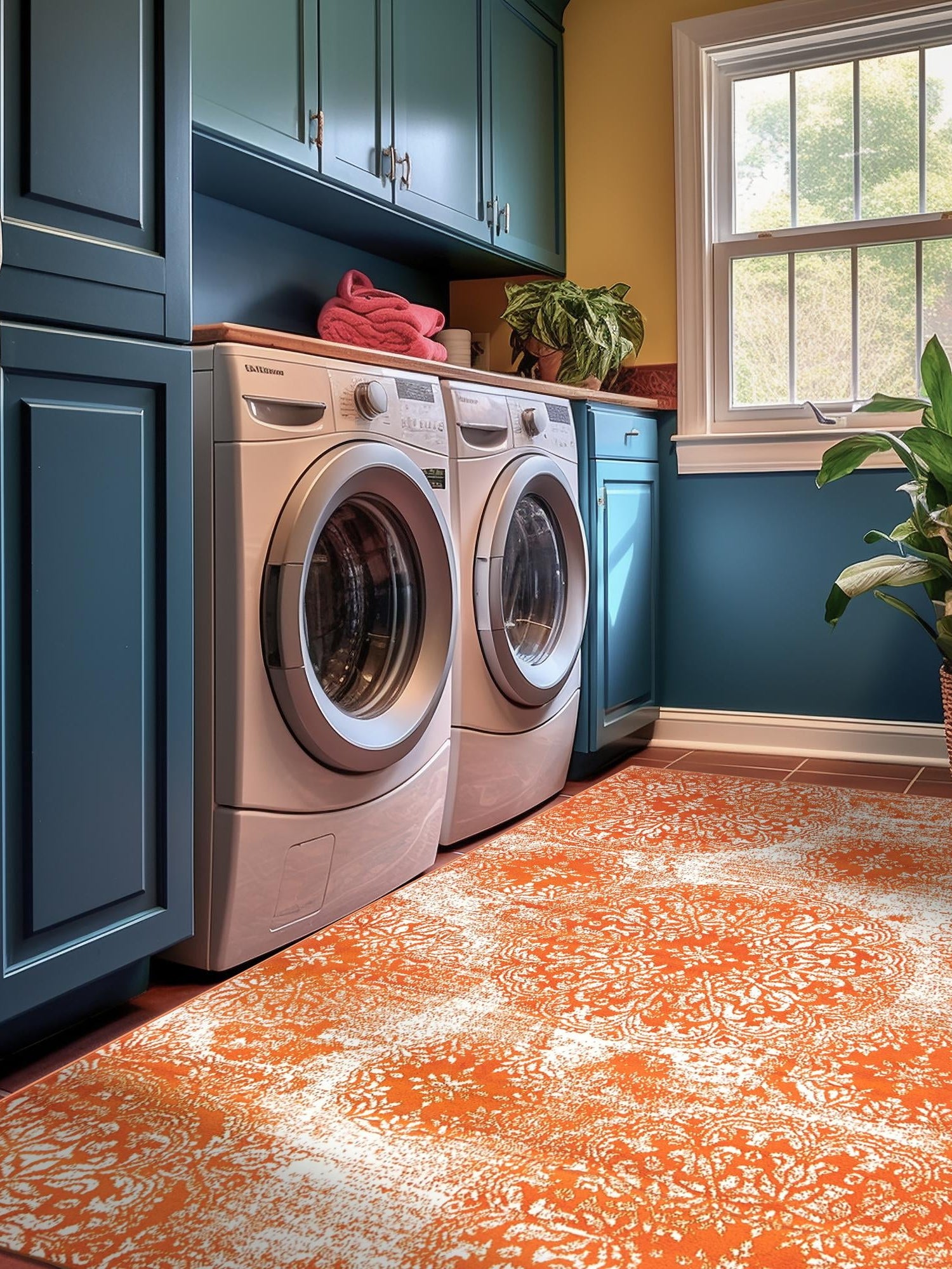 Orange 5' 3 x 8' Sofia Rectangle Area Rug Durable Easy Clean Stain Resistant Unique Carpet for Affordable Interior Home Design for Sale at Rug Engine