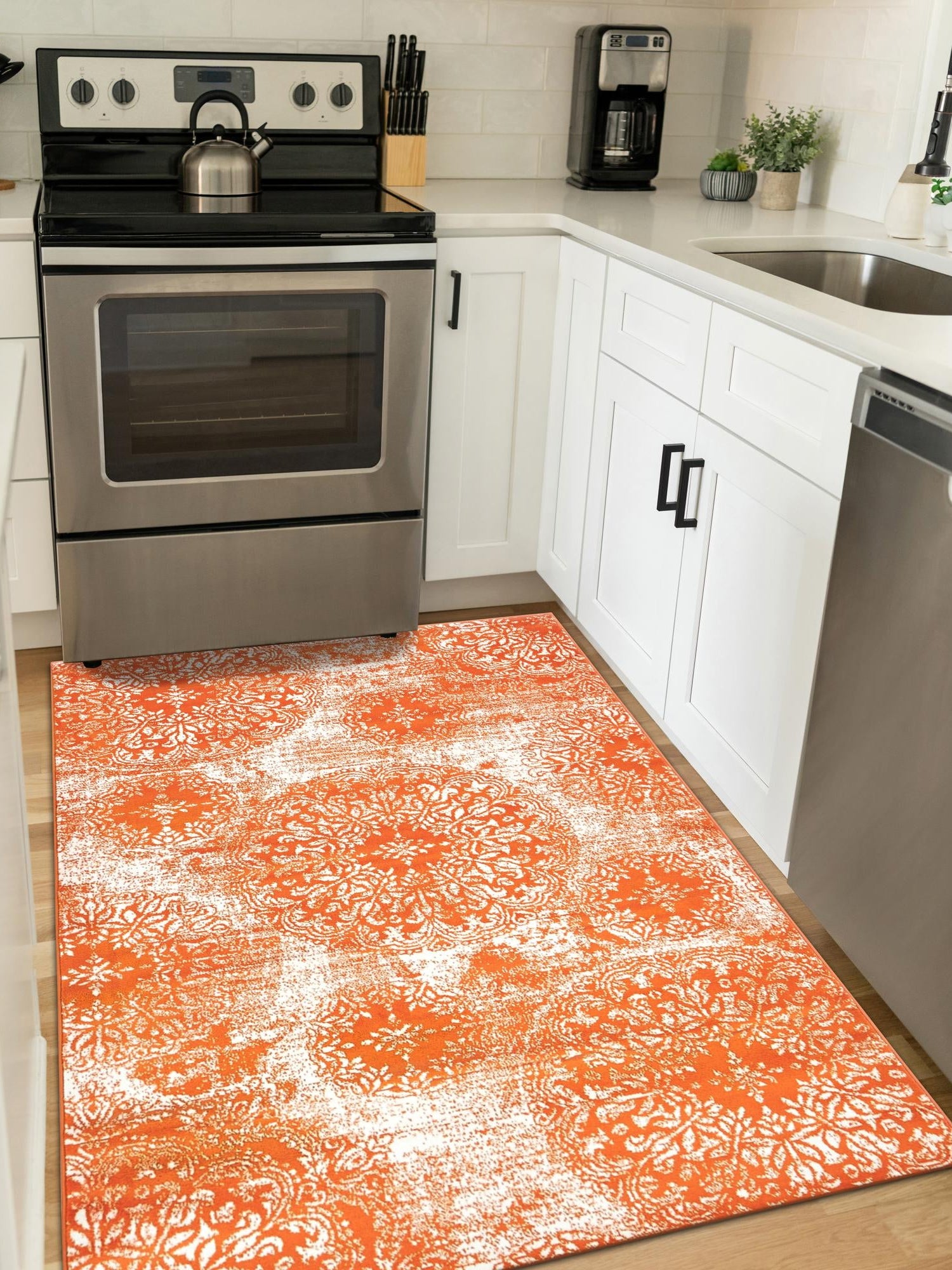 Orange 3' 1 x 5' 3 Sofia Rectangle Area Rug Durable Easy Clean Stain Resistant Unique Carpet for Affordable Interior Home Design for Sale at Rug Engine