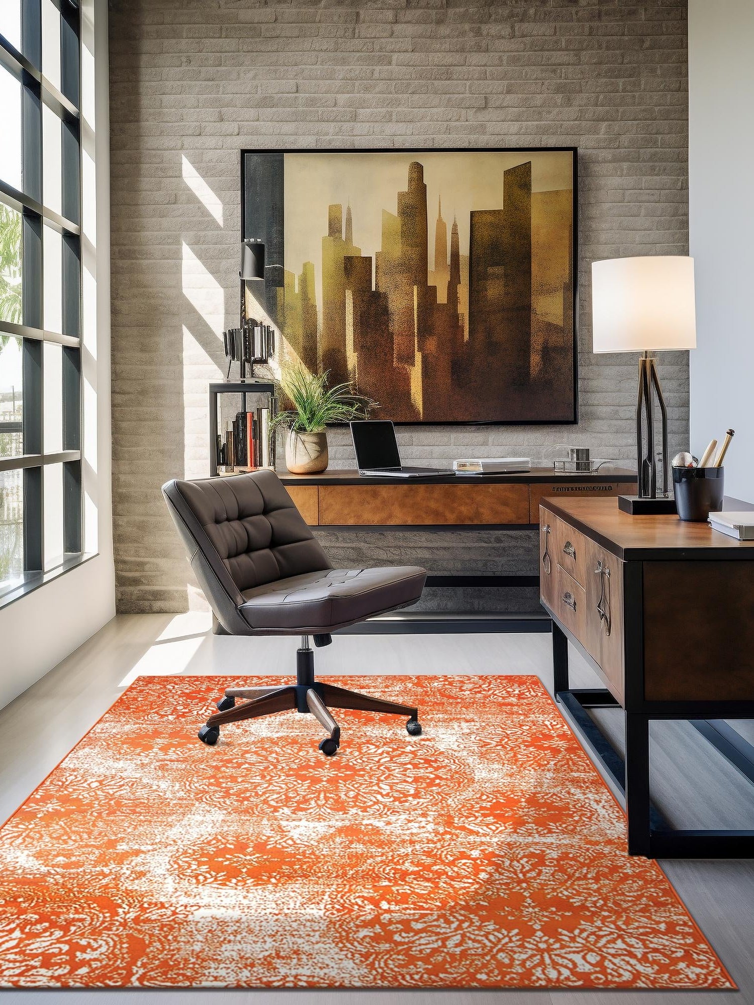 Orange 7' 10 x 10' Sofia Rectangle Area Rug Durable Easy Clean Stain Resistant Unique Carpet for Affordable Interior Home Design for Sale at Rug Engine
