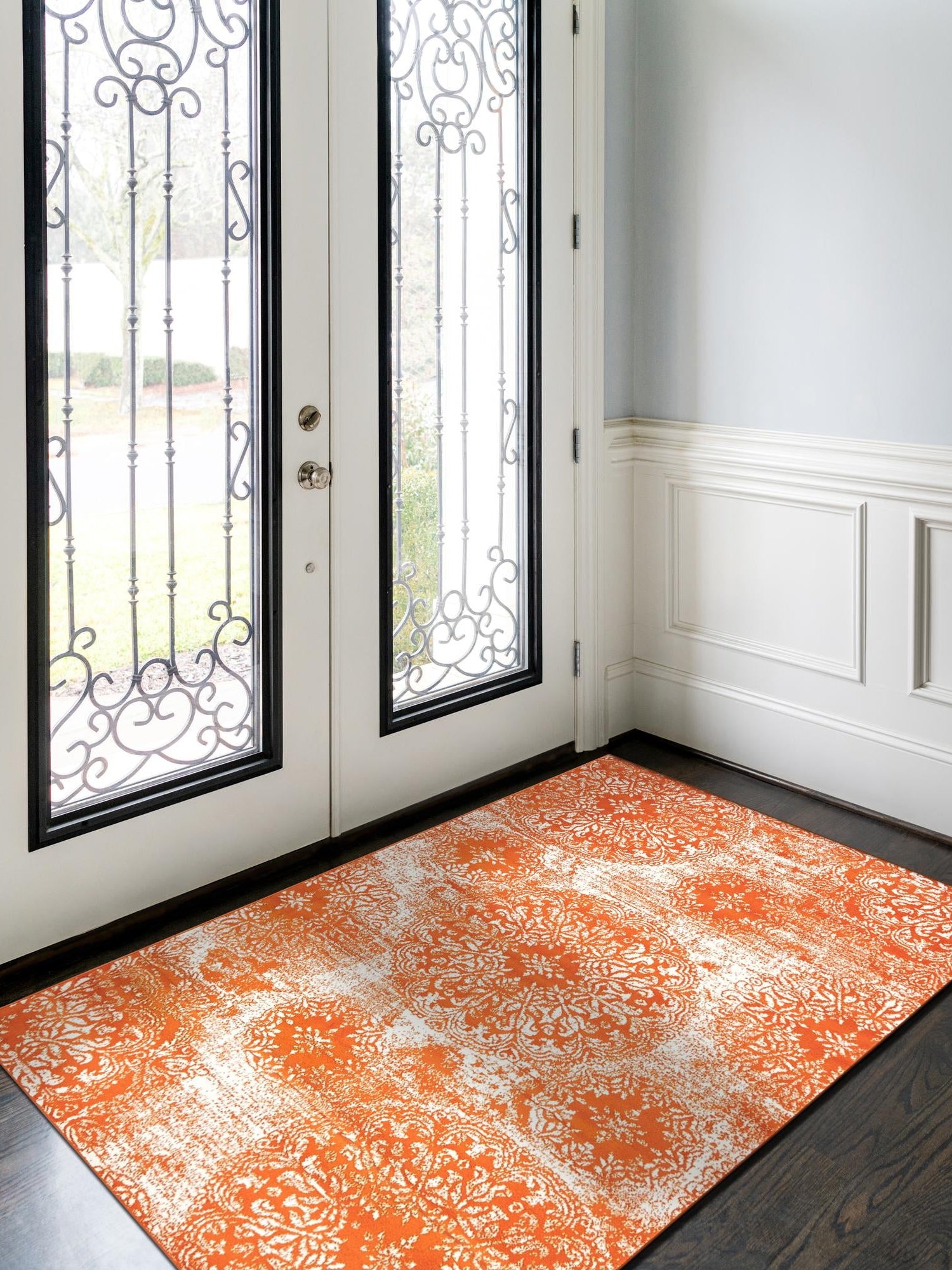 Orange 7' 10 x 10' Sofia Rectangle Area Rug Durable Easy Clean Stain Resistant Unique Carpet for Affordable Interior Home Design for Sale at Rug Engine