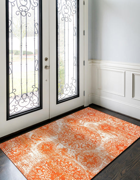 Orange 4' 1 x 6' 1 Sofia Rectangle Area Rug Durable Easy Clean Stain Resistant Unique Carpet for Affordable Interior Home Design for Sale at Rug Engine
