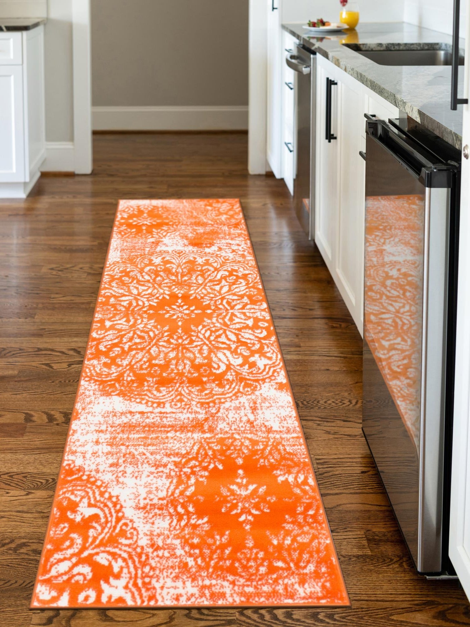 Orange 2' x 9' 10 Sofia Runner Area Rug Durable Easy Clean Stain Resistant Unique Carpet for Affordable Interior Home Design for Sale at Rug Engine