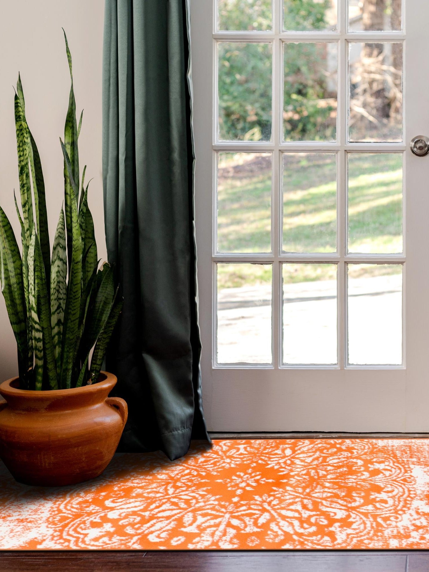Orange 2' x 9' 10 Sofia Runner Area Rug Durable Easy Clean Stain Resistant Unique Carpet for Affordable Interior Home Design for Sale at Rug Engine