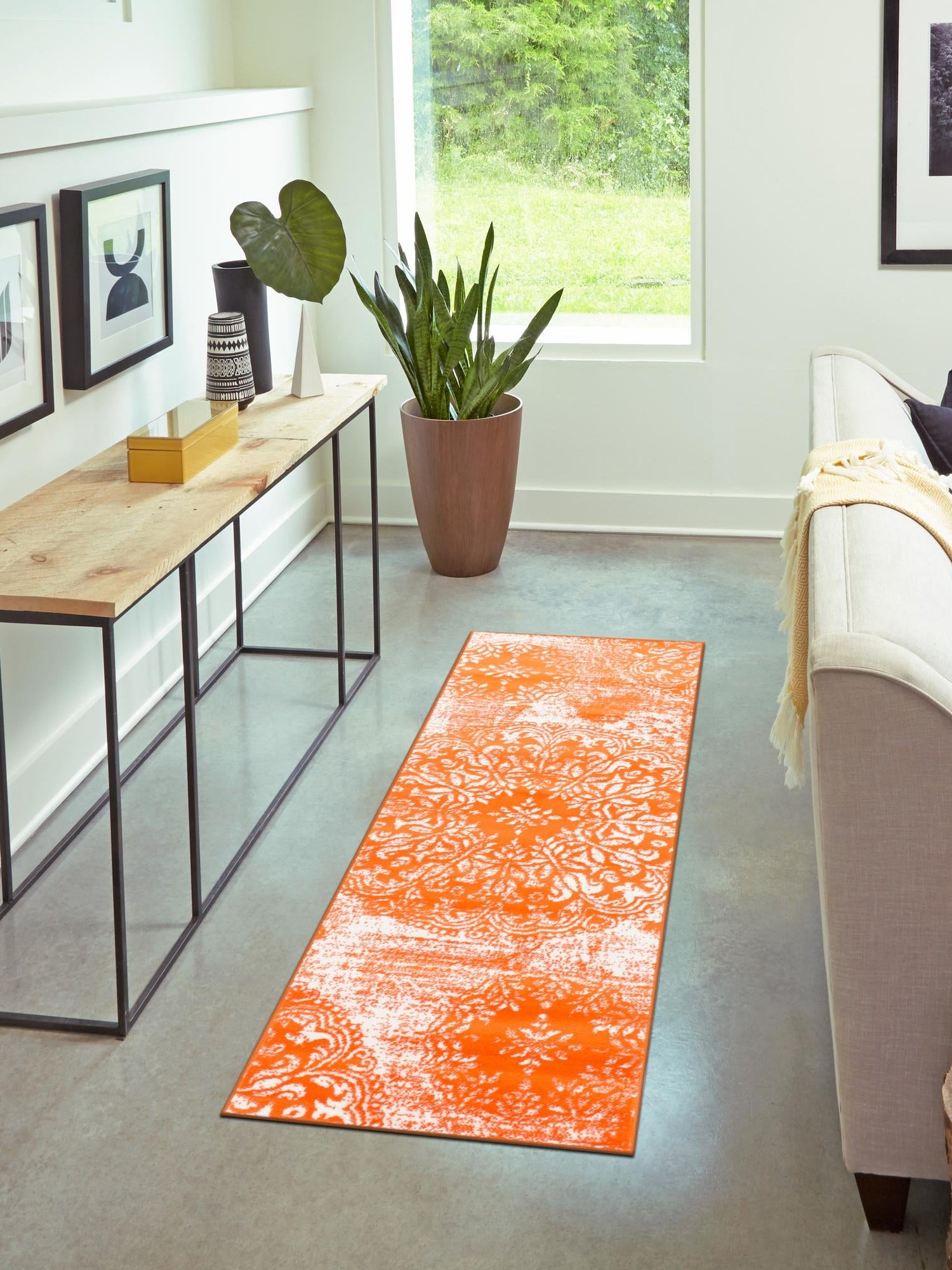 Orange 2' x 9' 10 Sofia Runner Area Rug Durable Easy Clean Stain Resistant Unique Carpet for Affordable Interior Home Design for Sale at Rug Engine