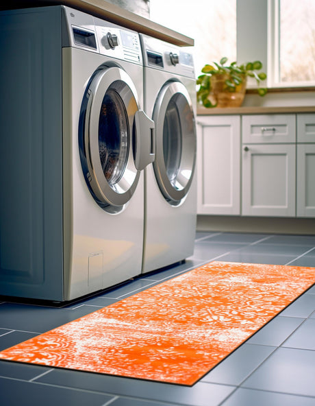 Orange 2' x 6' 7 Sofia Runner Area Rug Durable Easy Clean Stain Resistant Unique Carpet for Affordable Interior Home Design for Sale at Rug Engine