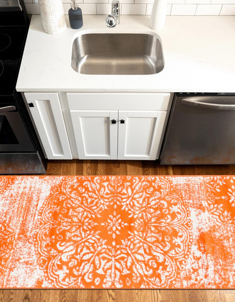 Orange 2' x 6' 7 Sofia Runner Area Rug Durable Easy Clean Stain Resistant Unique Carpet for Affordable Interior Home Design for Sale at Rug Engine