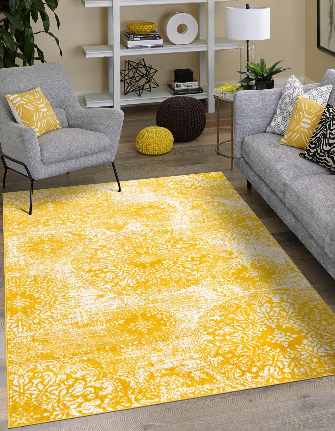 Yellow 4' 1 x 6' 1 Sofia Rectangle Area Rug Durable Easy Clean Stain Resistant Unique Carpet for Affordable Interior Home Design for Sale at Rug Engine