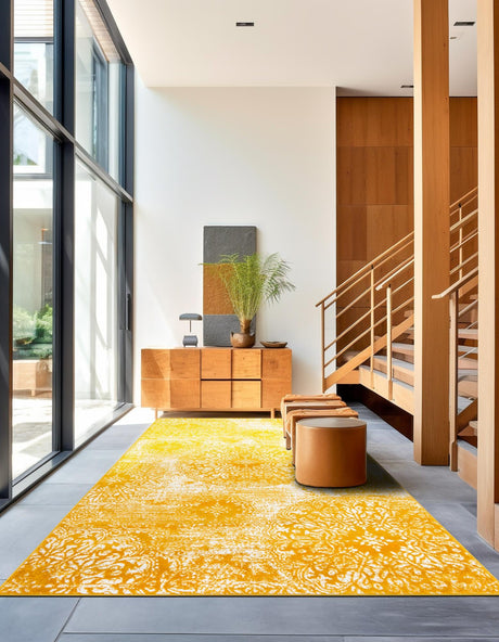 Yellow 4' 1 x 6' 1 Sofia Rectangle Area Rug Durable Easy Clean Stain Resistant Unique Carpet for Affordable Interior Home Design for Sale at Rug Engine