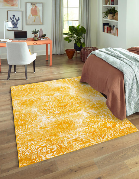 Yellow 2' x 3' 1 Sofia Rectangle Area Rug Durable Easy Clean Stain Resistant Unique Carpet for Affordable Interior Home Design for Sale at Rug Engine
