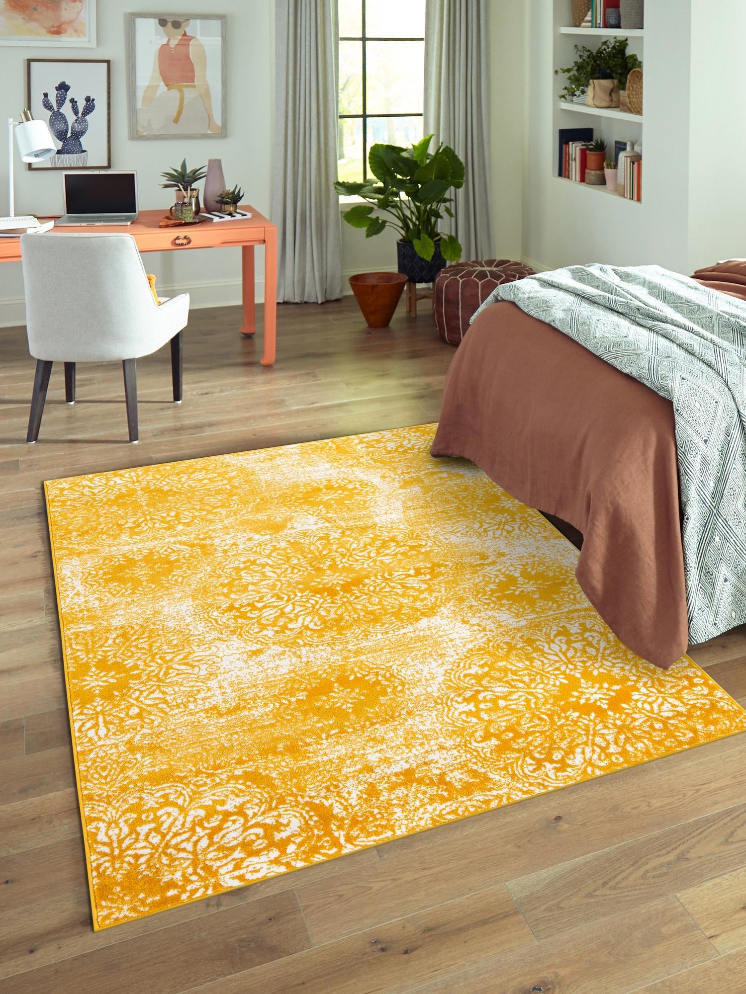 Yellow 9' x 12' Sofia Rectangle Area Rug Durable Easy Clean Stain Resistant Unique Carpet for Affordable Interior Home Design for Sale at Rug Engine