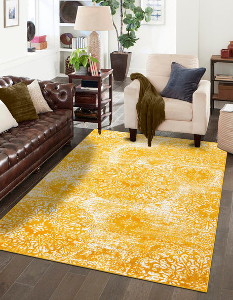 Yellow 7' 10 x 11' Sofia Rectangle Area Rug Durable Easy Clean Stain Resistant Unique Carpet for Affordable Interior Home Design for Sale at Rug Engine