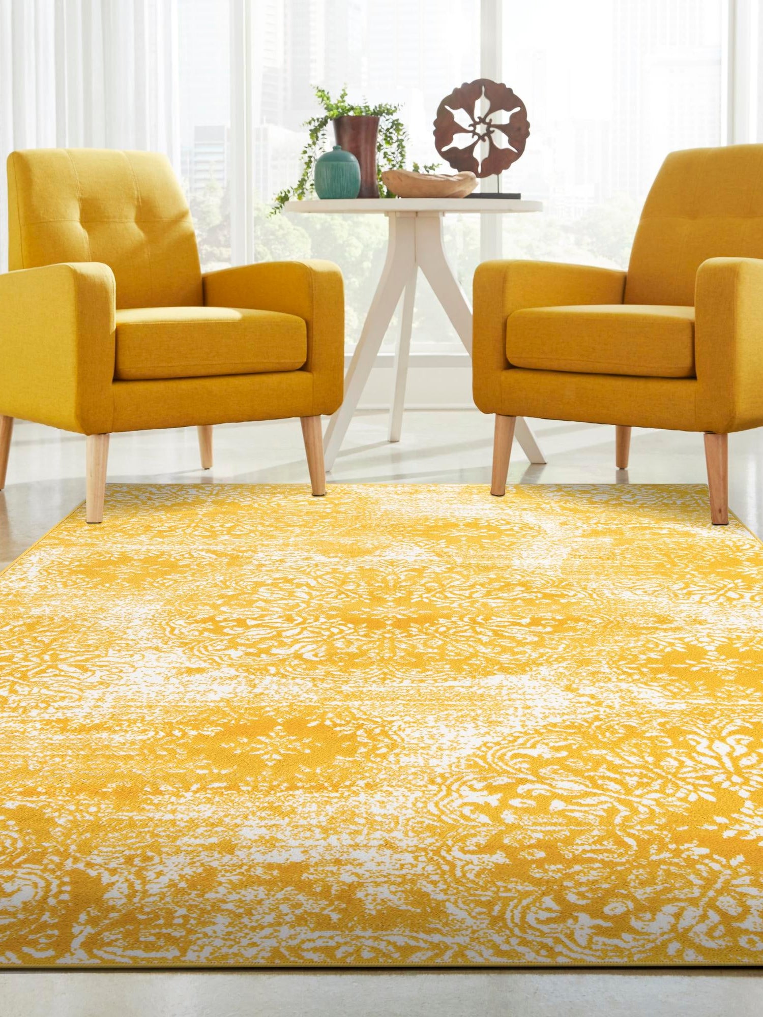 Yellow 9' x 12' Sofia Rectangle Area Rug Durable Easy Clean Stain Resistant Unique Carpet for Affordable Interior Home Design for Sale at Rug Engine