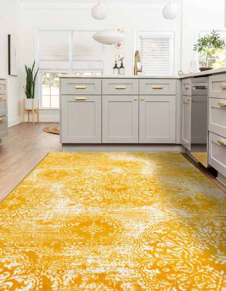 Yellow 6' 1 x 9' Sofia Rectangle Area Rug Durable Easy Clean Stain Resistant Unique Carpet for Affordable Interior Home Design for Sale at Rug Engine