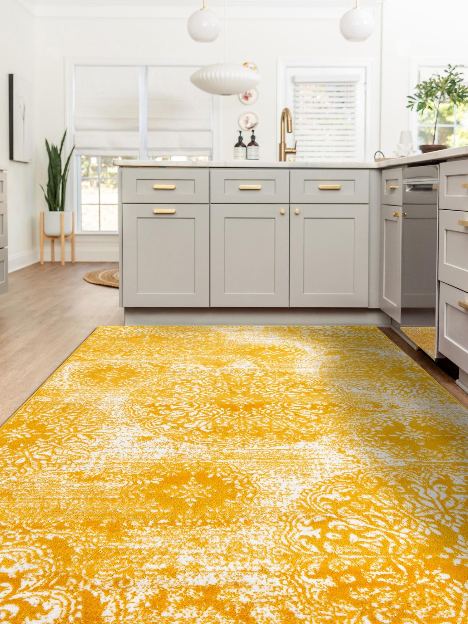 Yellow 7' 10 x 10' Sofia Rectangle Area Rug Durable Easy Clean Stain Resistant Unique Carpet for Affordable Interior Home Design for Sale at Rug Engine