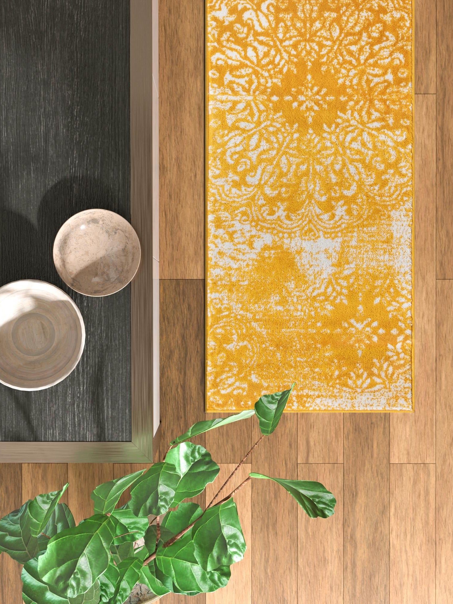 Yellow 2' x 9' 10 Sofia Runner Area Rug Durable Easy Clean Stain Resistant Unique Carpet for Affordable Interior Home Design for Sale at Rug Engine