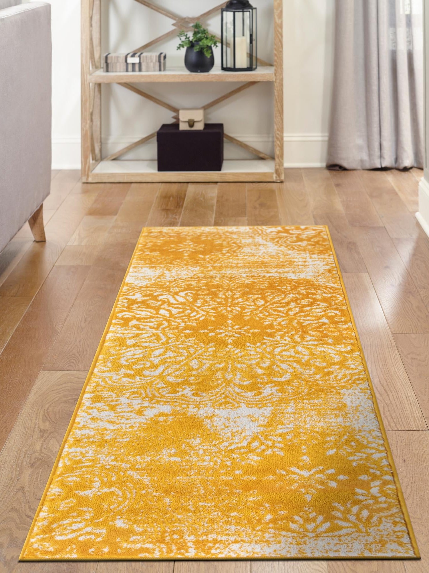 Yellow 2' x 6' 7 Sofia Runner Area Rug Durable Easy Clean Stain Resistant Unique Carpet for Affordable Interior Home Design for Sale at Rug Engine