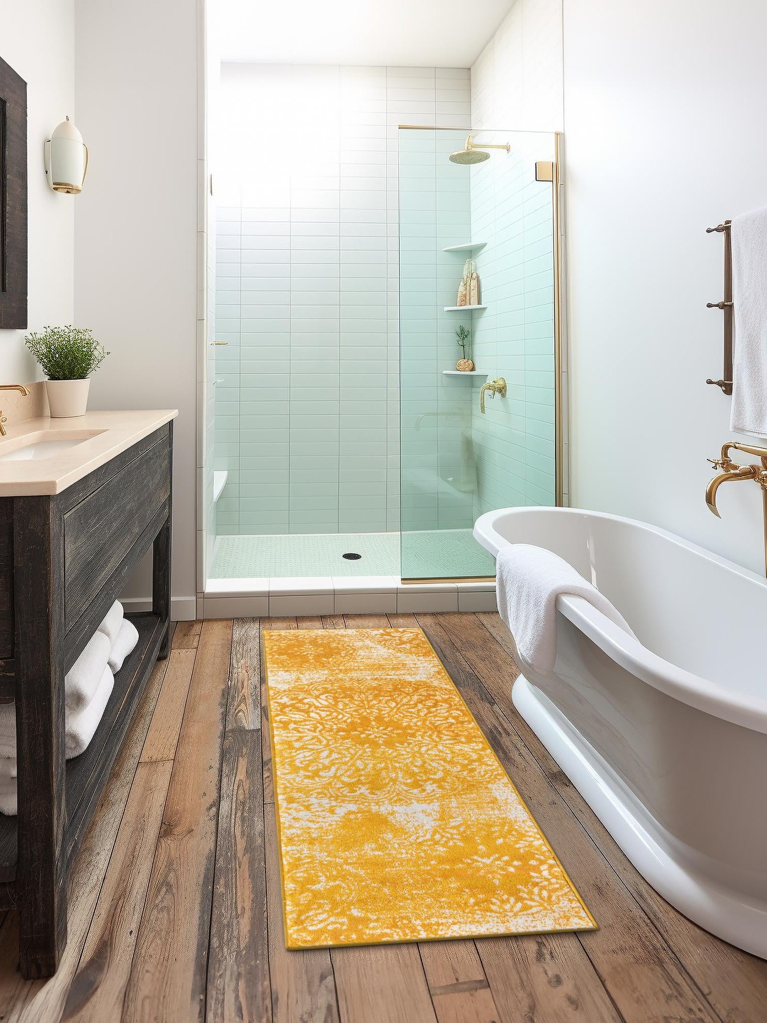 Yellow 2' x 6' 7 Sofia Runner Area Rug Durable Easy Clean Stain Resistant Unique Carpet for Affordable Interior Home Design for Sale at Rug Engine