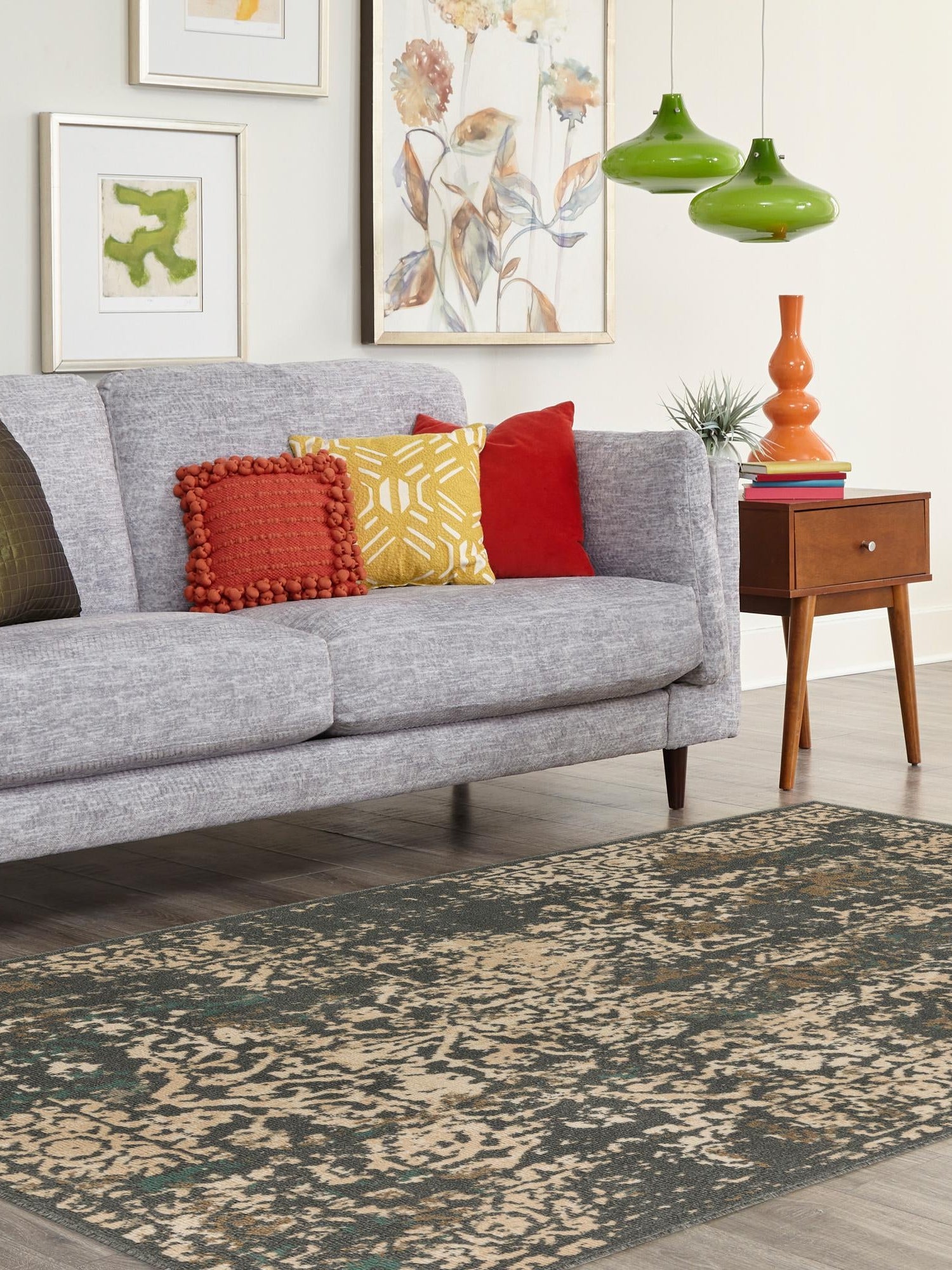 Gray 8' x 10' Tuareg Rectangle Area Rug Vintage Inspired Distressed Look Durable Easy Clean Carpet for Unique Home Interiors for Sale at Rug Engine