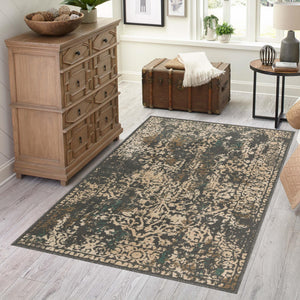 Gray 4' 1 x 6' 1 Tuareg Rectangle Area Rug Vintage Inspired Distressed Look Durable Easy Clean Carpet for Unique Home Interiors for Sale at Rug Engine