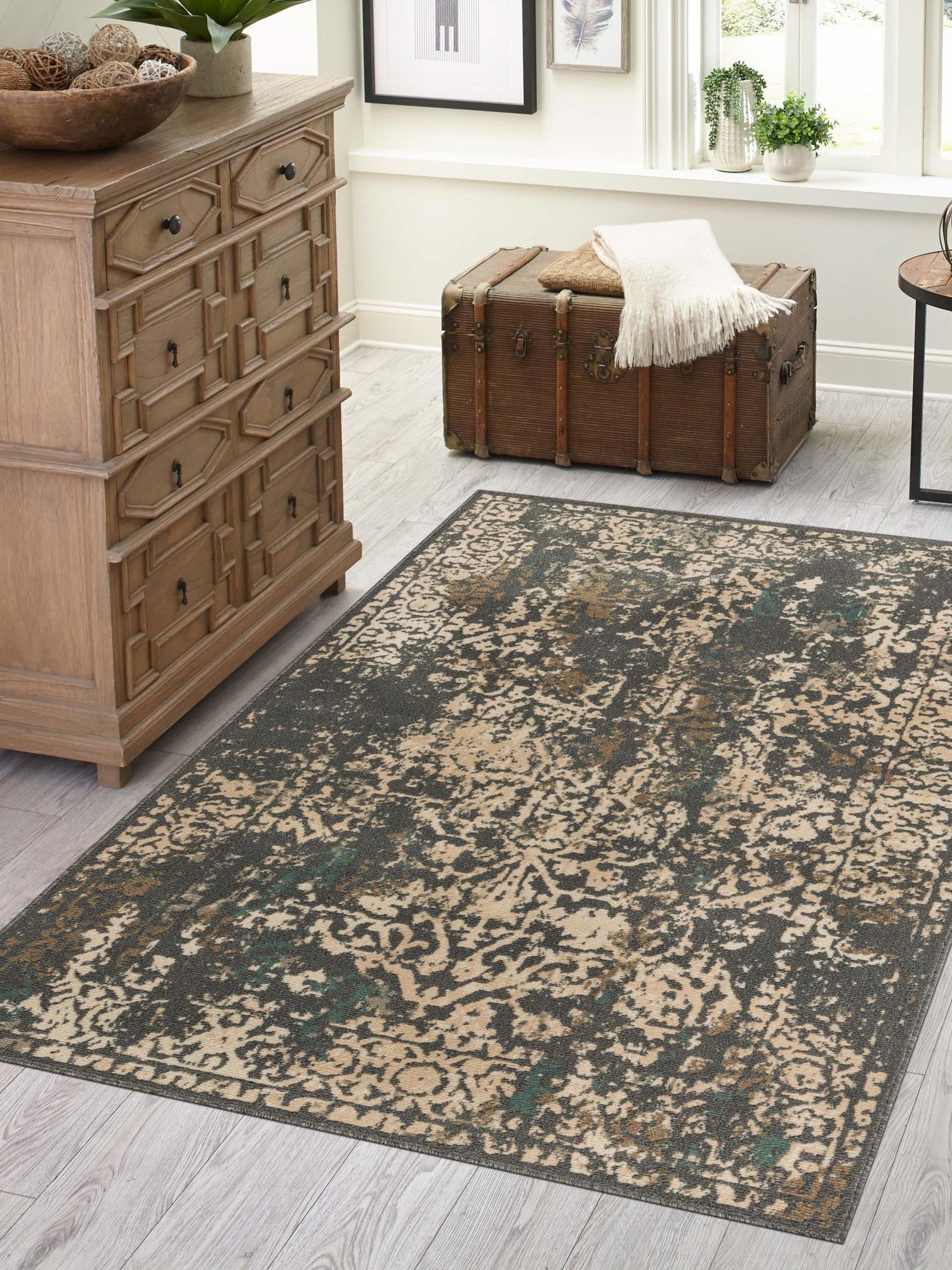 Gray 3' 3 x 5' 3 Tuareg Rectangle Area Rug Vintage Inspired Distressed Look Durable Easy Clean Carpet for Unique Home Interiors for Sale at Rug Engine
