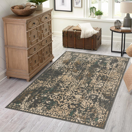 Gray 7' 10 x 11' Tuareg Rectangle Area Rug Vintage Inspired Distressed Look Durable Easy Clean Carpet for Unique Home Interiors for Sale at Rug Engine