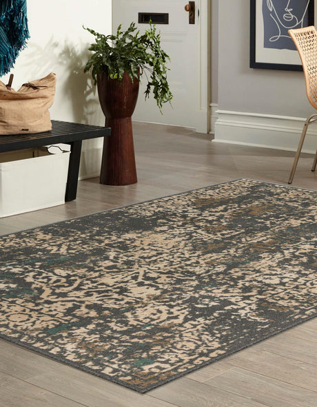 Gray 8' x 10' Tuareg Rectangle Area Rug Vintage Inspired Distressed Look Durable Easy Clean Carpet for Unique Home Interiors for Sale at Rug Engine
