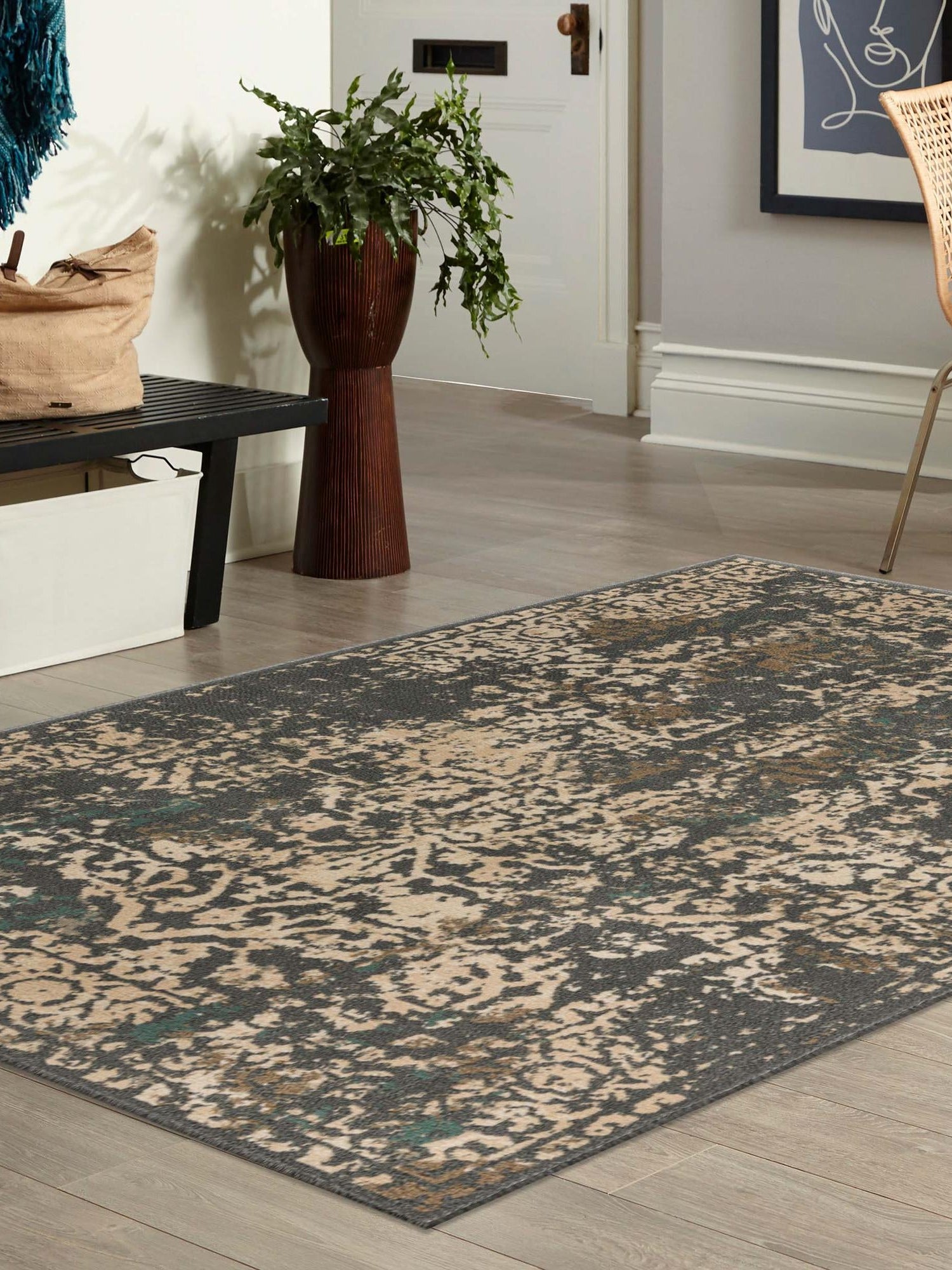 Gray 2' x 3' 1 Tuareg Rectangle Area Rug Vintage Inspired Distressed Look Durable Easy Clean Carpet for Unique Home Interiors for Sale at Rug Engine