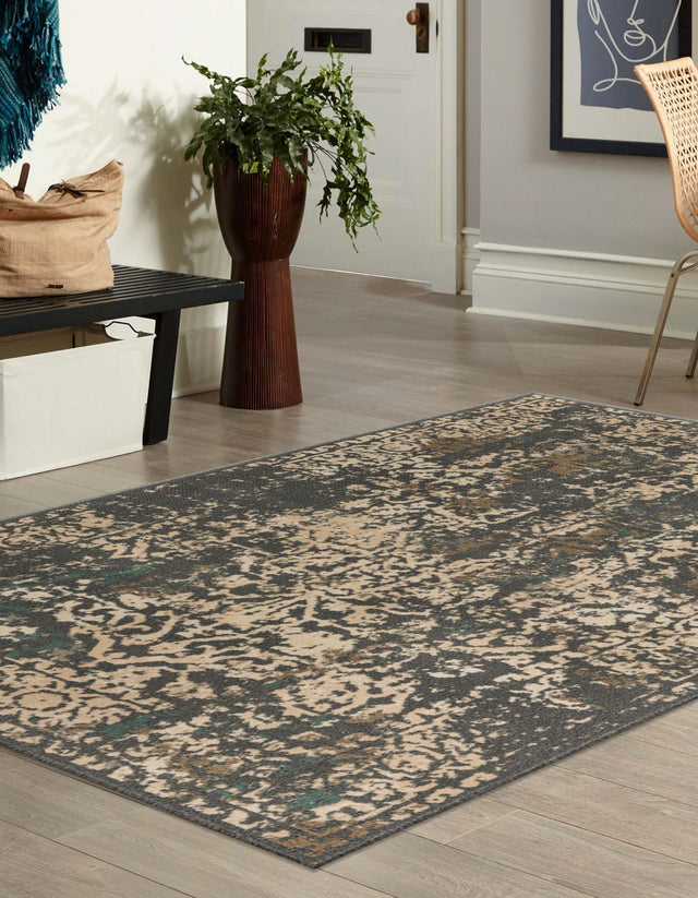 Gray 4' 1 x 6' 1 Tuareg Rectangle Area Rug Vintage Inspired Distressed Look Durable Easy Clean Carpet for Unique Home Interiors for Sale at Rug Engine