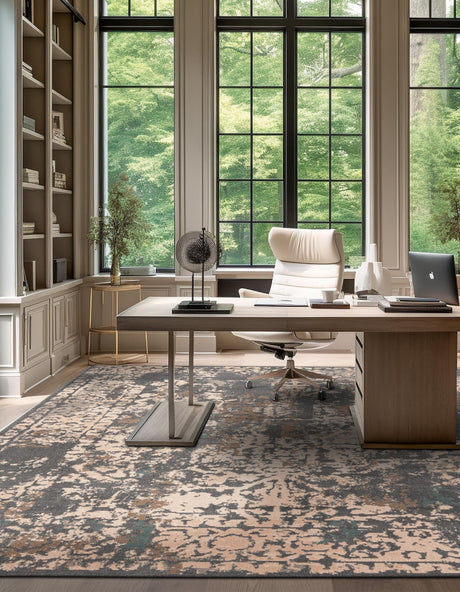 Gray 8' x 8' Tuareg Square Area Rug Vintage Inspired Distressed Look Durable Easy Clean Carpet for Unique Home Interiors for Sale at Rug Engine