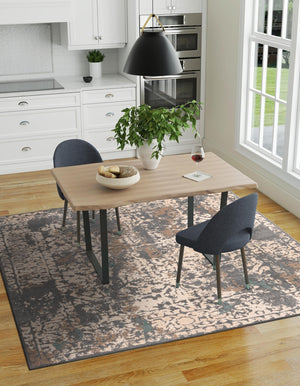 Gray 8' x 8' Tuareg Square Area Rug Vintage Inspired Distressed Look Durable Easy Clean Carpet for Unique Home Interiors for Sale at Rug Engine