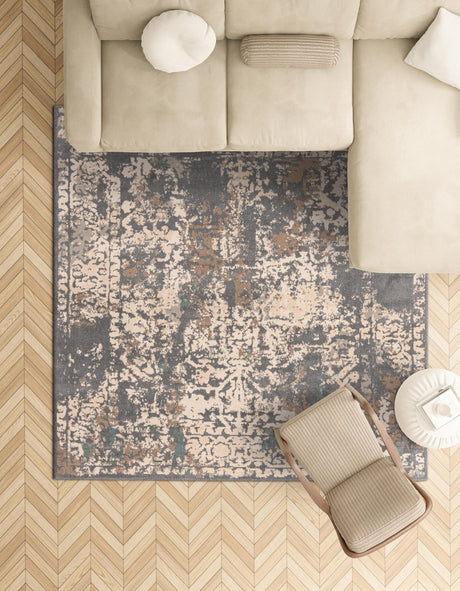 Gray 8' x 8' Tuareg Square Area Rug Vintage Inspired Distressed Look Durable Easy Clean Carpet for Unique Home Interiors for Sale at Rug Engine