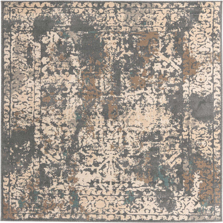 Gray 8' x 8' Tuareg Square Area Rug Vintage Inspired Distressed Look Durable Easy Clean Carpet for Unique Home Interiors for Sale at Rug Engine