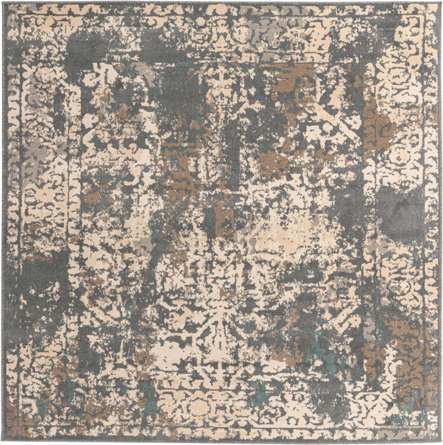Gray 8' x 8' Tuareg Square Area Rug Vintage Inspired Distressed Look Durable Easy Clean Carpet for Unique Home Interiors for Sale at Rug Engine