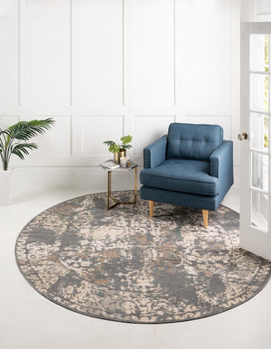 Gray 6' 1 x 6' 1 Tuareg Round Area Rug Vintage Inspired Distressed Look Durable Easy Clean Carpet for Unique Home Interiors for Sale at Rug Engine