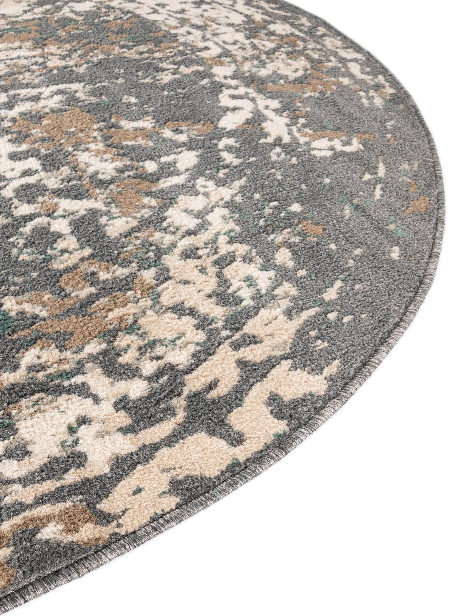 Gray 5' 3 x 5' 3 Tuareg Round Area Rug Vintage Inspired Distressed Look Durable Easy Clean Carpet for Unique Home Interiors for Sale at Rug Engine