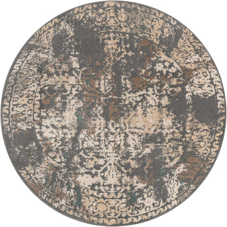 Gray 8' x 8' Tuareg Round Area Rug Vintage Inspired Distressed Look Durable Easy Clean Carpet for Unique Home Interiors for Sale at Rug Engine