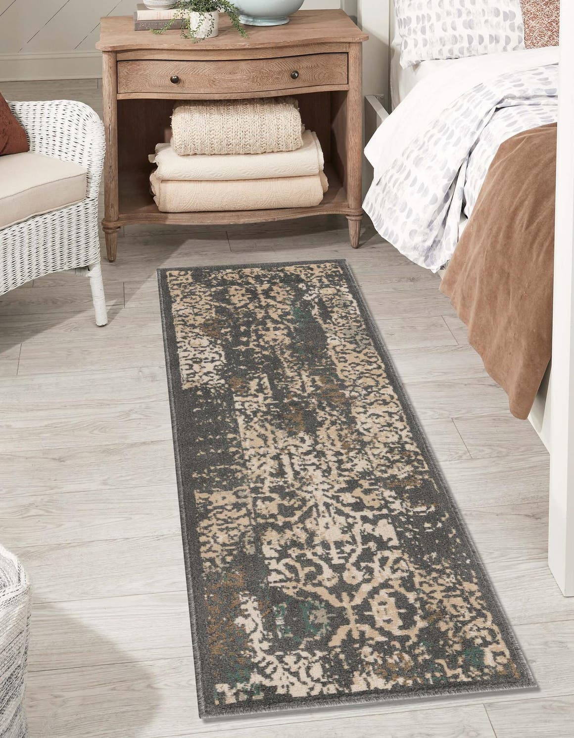Gray 2' 7 x 12' Tuareg Runner Area Rug Vintage Inspired Distressed Look Durable Easy Clean Carpet for Unique Home Interiors for Sale at Rug Engine