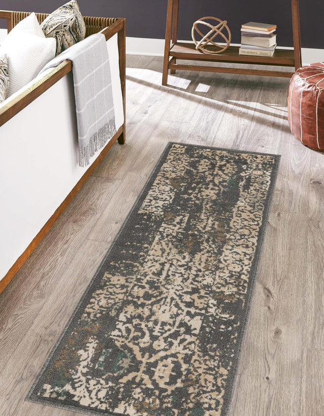 Gray 2' 7 x 12' Tuareg Runner Area Rug Vintage Inspired Distressed Look Durable Easy Clean Carpet for Unique Home Interiors for Sale at Rug Engine